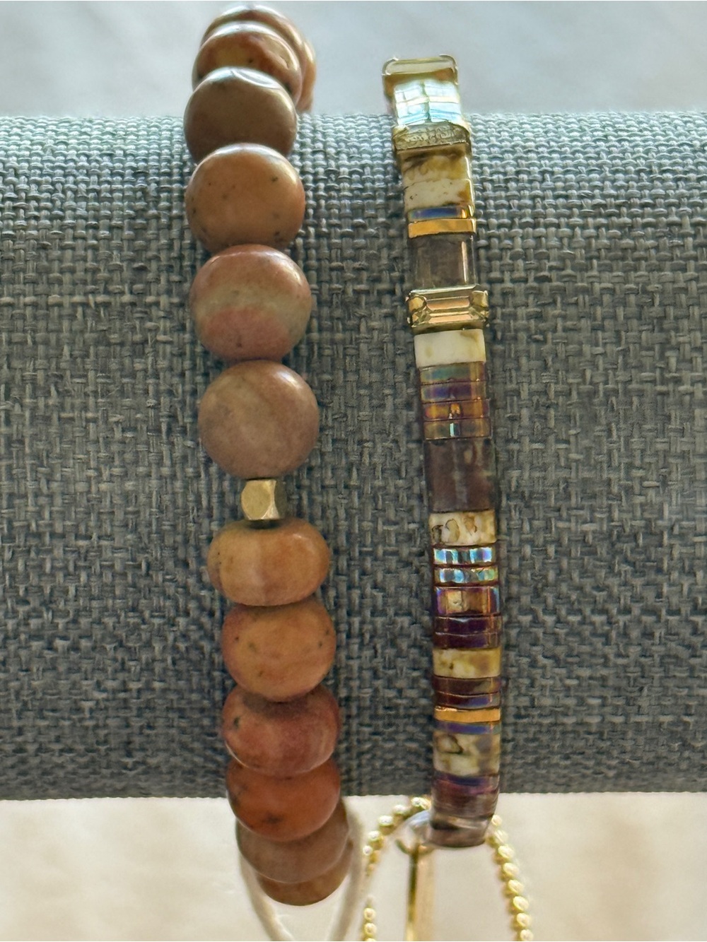 Neutral bracelet stack - one stone and one miyuki